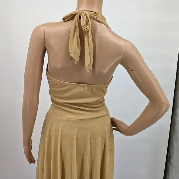 Vintage y2k Speechless Gold Midi Dress Fairycore Glitter Halter Siren Size S - Picture 10 of 12